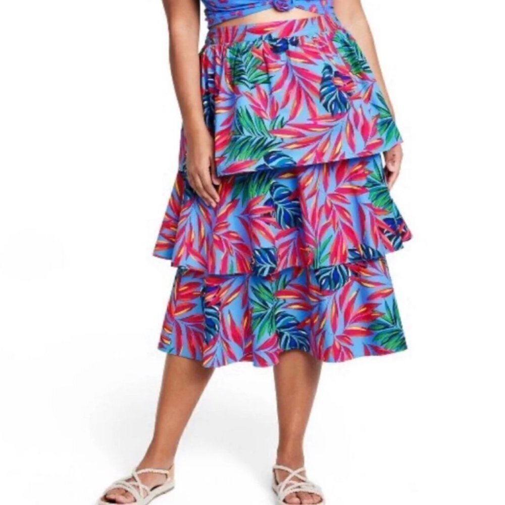 Tabitha Brown x Target Tropical Print Tiered Midi Skirt size small